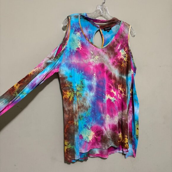 Simply Southern Collection XXL Tie-Dye Cold Shoulder Keyhole Top - Picture 2 of 6